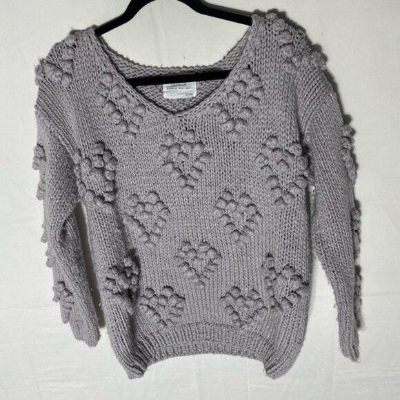 Chicwish Handmade Purple Grey V Neck Textured Bubble Knit Hearts Sweater M - Picture 1 of 15